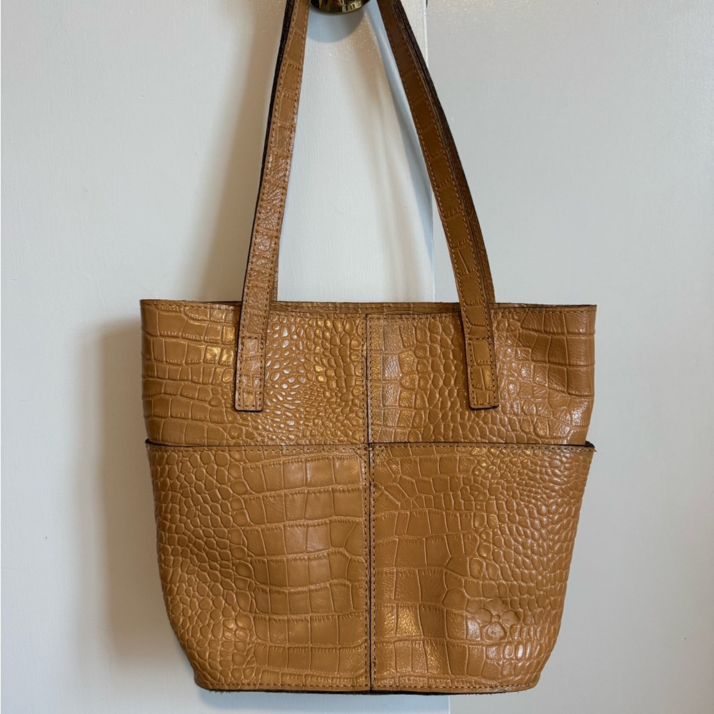 Butter Yellow Patricia Nash Crocodile-Embossed Leather Shoulder Bag